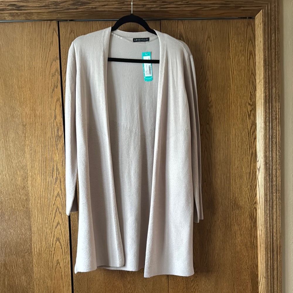 Cream Cardigan Sweater Open Front Lightweight Knit